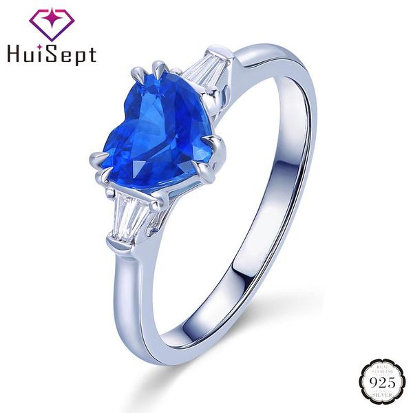 

cluster rings huisept elegant 925 silver women ring heart-shaped sapphire zircon gemstones jewelry ornaments for wedding party wholesale, Golden;silver