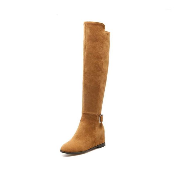 

winter suede shoes women knee high boots hidden wedge long boots woman fashion motorcycle boot plus size 35-45 xkd21111, Black