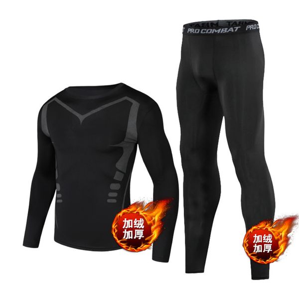 

running sports men's plush tights fitness quick drying and sweat absorbing basketball training suit, Gray