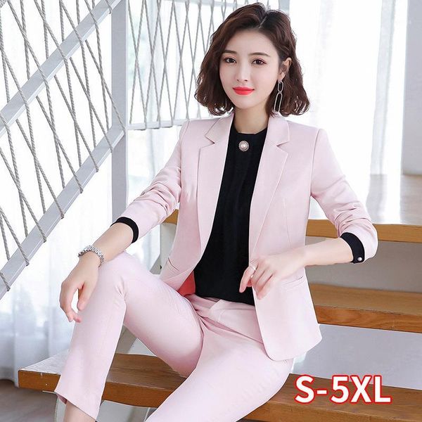 

uniform office work 2 piece set pant suits female women suit business lady blazer pants jacket autumn winter large size 4xl1, White;black
