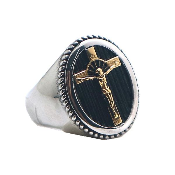 

316l stainless steel jesus christ cross ring, Golden;silver