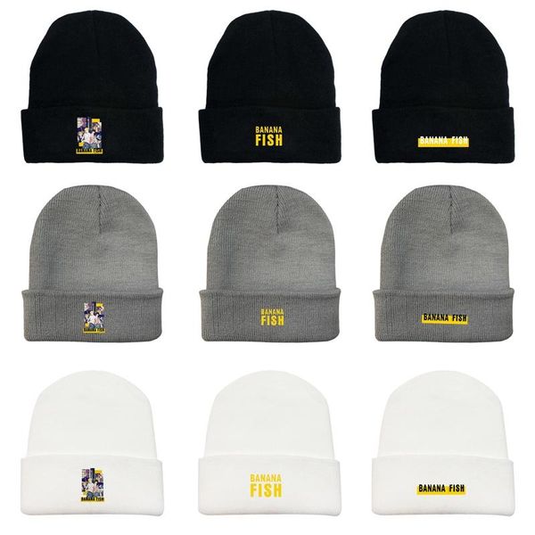 

beanie/skull caps winter anime banana fish knitted hat cartoon beanie warm hats solid hip-hop ski beanies bonnet, Blue;gray