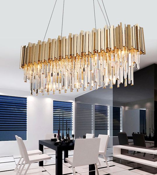 Pós-moderna de Ouro Art Deco Stainless Steel candelabro de cristal Iluminação Luster Suspensão Luminaire Lampen Para Dinning Room