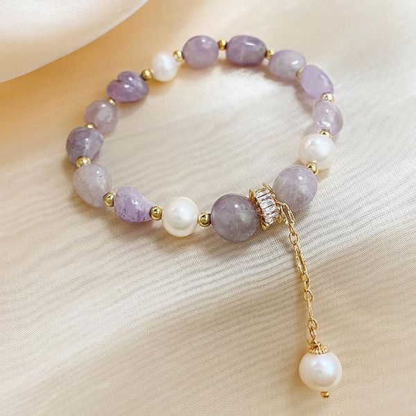 

sweet cute purple crystal bracelet woman simple fashion pearl beaded jewelry anniversary gift for girls1, Black