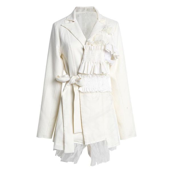 

ewq] full sleeve pleated patchwork fashion trend women trend coat feminino korea turn-down collar tie loose women jacket ql652, Black;brown