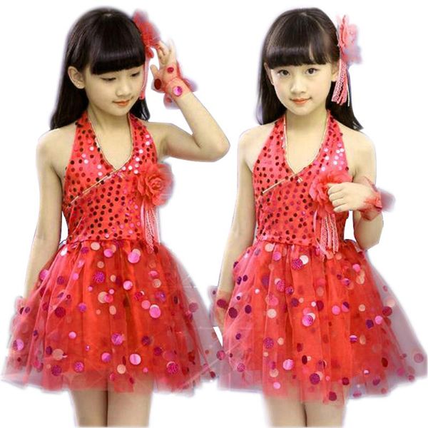 

girls latin dance costumes children kids sequins fringe stage performance dress veil competition girls ballroom dance costumes, Black;red