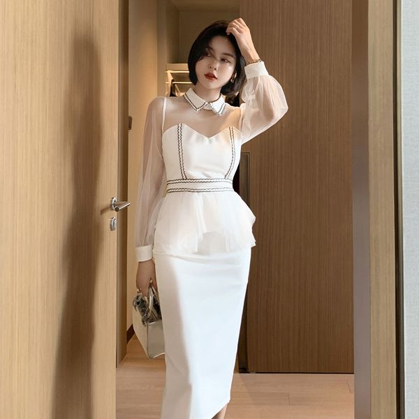 

2021 new female office style ladies crochet shreds piece assembly dress prom undz, Black;white
