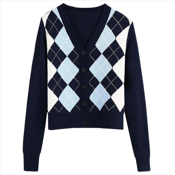 

женщины кардиган урожай argyle короткий вязаный свитер моды типа англия длинным рукавом плед кардиганы свитера верхняя одежда, White;black