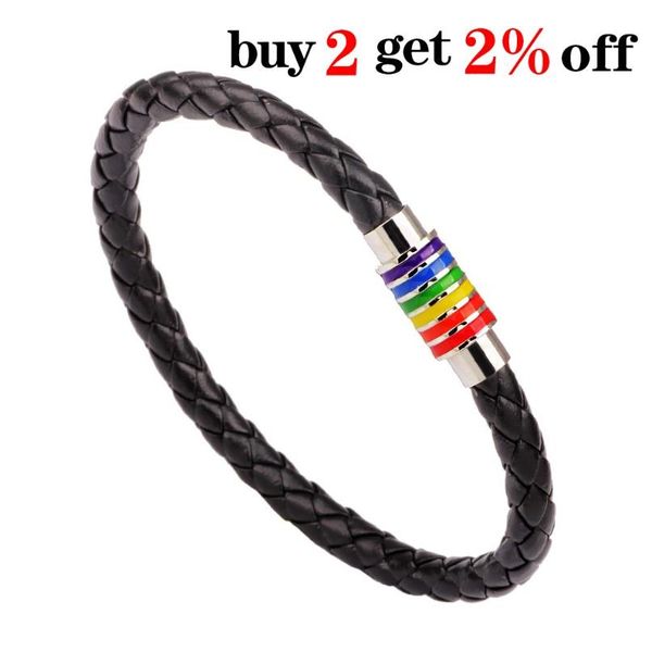 

st.kunkka black brown genuine braided leather bracelet women men stainless steel gay pride rainbow magnetic charms bracelet gift f sqcalb