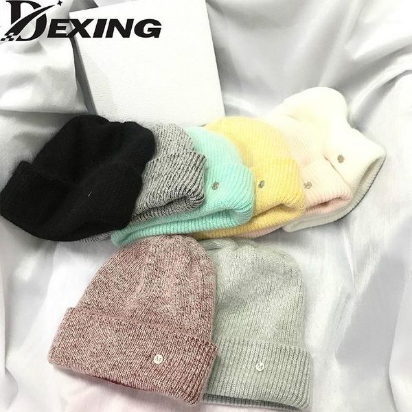 

autumn winter hair skullies hat outdoor fashion warm letter beanies hats casual women girl solid cover head knitting cap1