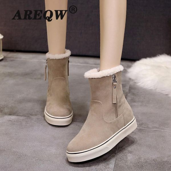 

plus velvet snow boots winter new european and american short tube women's cotton boots heel female ankle plush long high, Black