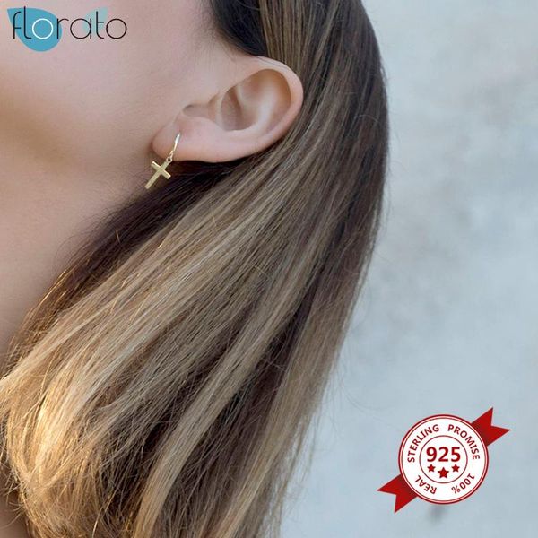 

hoop & huggie 925 sterling silver cross earrings small round circle for women females men lover gifts fashion jewelry, Golden;silver