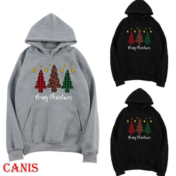 

fashion casual women's drop shoulder long sleeve hoodies hooded christmas tree sweatshirt autumn winter pullover jumper1, Black