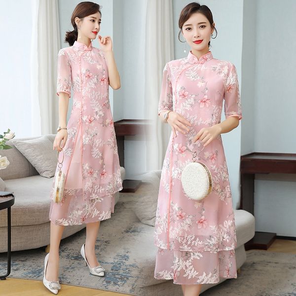 

улучшение cheongsamcheongsam платья платья 2020 новые летняя кость размывает элегантный элегантный французский cheongsam ежедневно износ мол, Black;gray