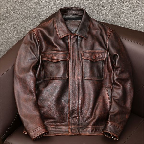 

yrsales.$99.99 cowhide jacket.mens genuine leather coat.vintage casual leather outwear.classic leather clothing 201216, Black