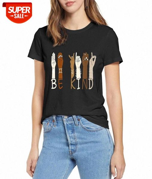 

2020 new be kind sign language hand talking teachers interpreter asl o-neck t-shirt cotton tee new fashion women's thin sweaters #nr6n, White