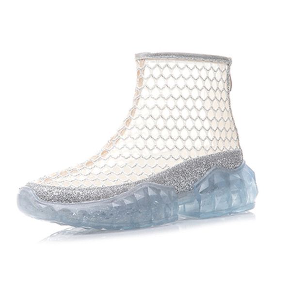 

2021 new woman will see breathable cool boots fashion womens mesh jelly booties transparent 5cm shoes i9p6, Black
