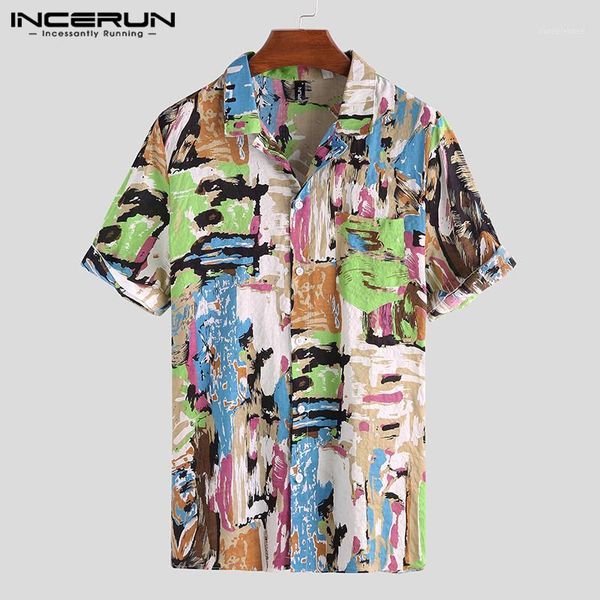 

incerun summer short sleeve shirt men colorful printed breathable 2020 lapel casual hawaiian shirts men vacation streetwear1, White;black