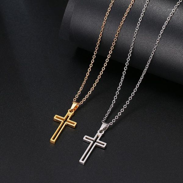 

stainless steel fashion jewelry necklace for women couple gold multicolor cross pendant necklace religious jewelry gift1, Silver