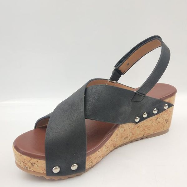 

туфли на высоких каблуках женщины лето wedge сандалии женщины моды пряжка open toe женская обувь chaussures femme, Black