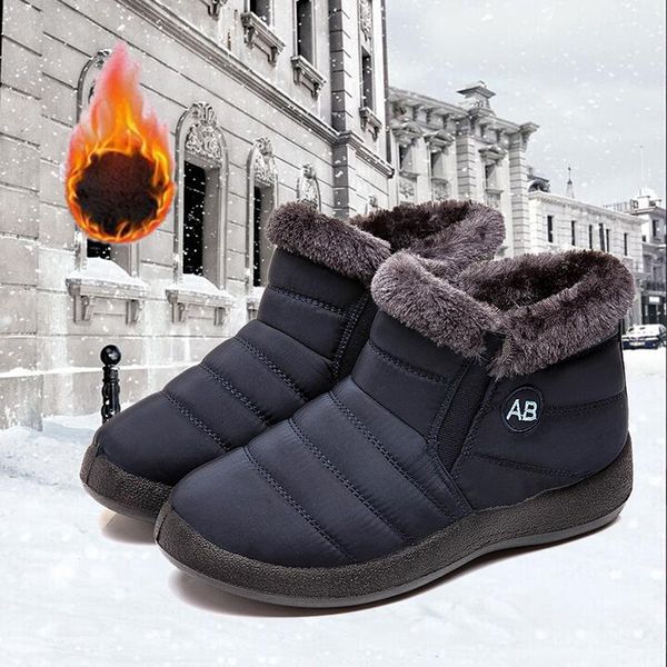

2020 waterproof women winter shoes plus size 43 couple snow boots warm fur inside antiskid bottom keep warm mother casual boots, Black