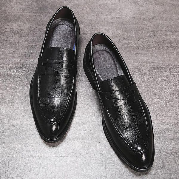 

2020 men leather shoes man dress shoes loafers crocodile pattern business elegant party casual wedding shoe big size, Black