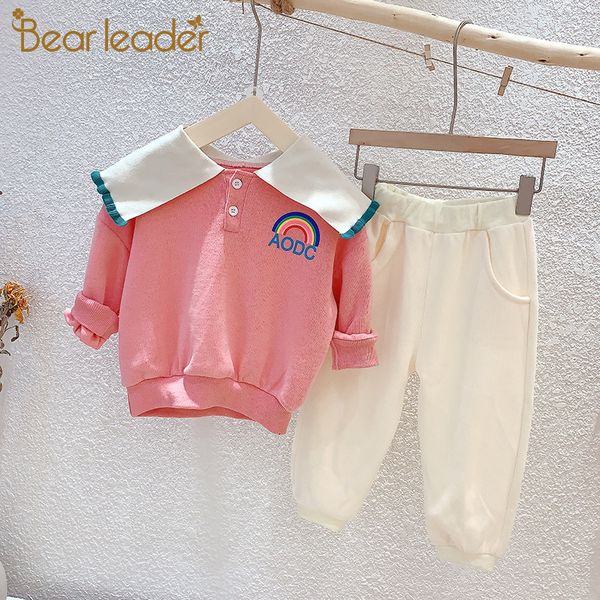 

bear leader children cute clothing sets 2020 new autumn girls fashion outfits cartoon rainbow clothes kids active casual clothesx1019, White
