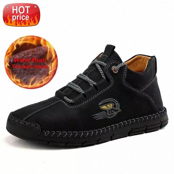 

winter men boots plush warm men snow boots brand winter shoes lace-up autumn men's ankle outdoor sneakers size 46 #or1m