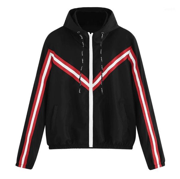 

fashion women jacket 2019 new felong sleeve patchwork hooded zipper pockets casual sport winter autumn coat ladies blouse 7.161, Black;brown