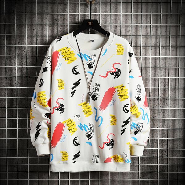 

streetwear mens sweatshirt fashion print hoodie korean trend pullover men high street hip hop lounge wear kg-49, Black