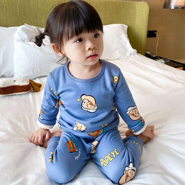 

set children's underwear with plush and thickened girls' cloth, autumn trousers, boys' pajamas, winter baby warm cloth, Blue;red