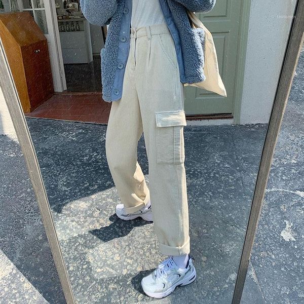 

winter all-match high waist slim corduroy pants straight loose streetwear baggy women cargo pants casual trousers autumn1, Black;white
