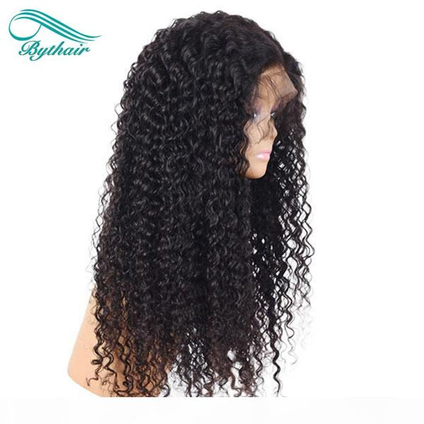 

pre plucked lace front human hair wigs for black women deep curly bleached knots brazilian virgin hair full lace wig bythair, Black;brown