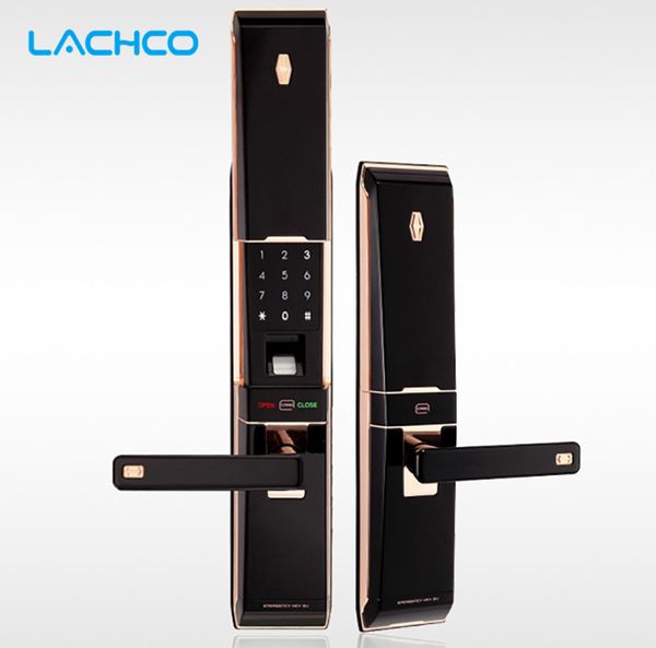 

lachco biometric smart electronic door lock digital touch screen fingerprint+password+ card+key 4ways sliding cover l16012gb