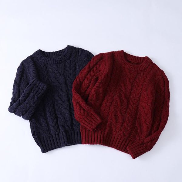 

pullover autumn winter boys girls sweaters soft cotton big child knitted kids ribbed sweater children's clothing, Blue