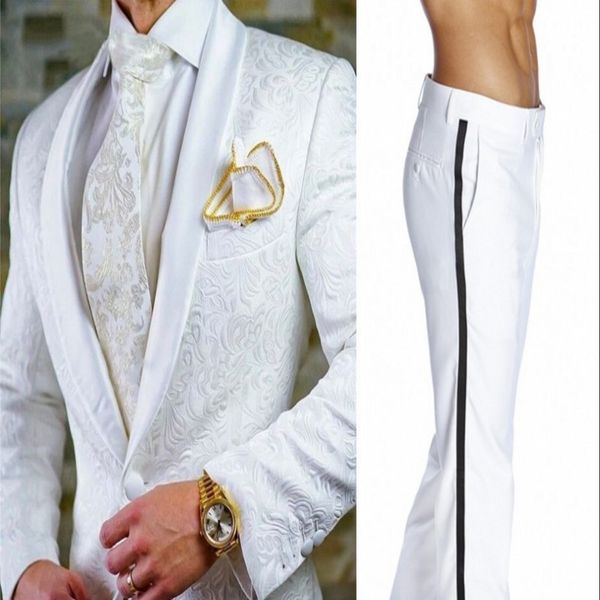 

custom made white pattern groomsmen shawl lapel groom tuxedos men suits wedding man blazer 2 pieces ( jacket+pants+bow tie ) l612, Black;gray