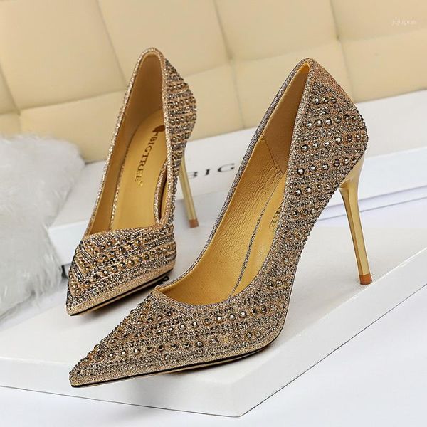 

2020 women stripper 9.5cm high heels gold luxury stiletto pumps lady scarpins pink heels crystal wedding bridal office shoe1, Black