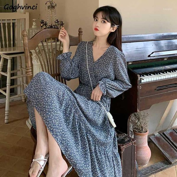 

long flare sleeve dress women v-neck slender floral printed korean style chic sweet ins elegant womens spring a-line vestidos1, Black;gray
