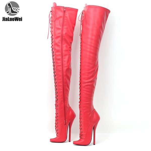 

ballet style 18cm high heel pointed toe lace up over-the-knee thigh high boots custom made, Black