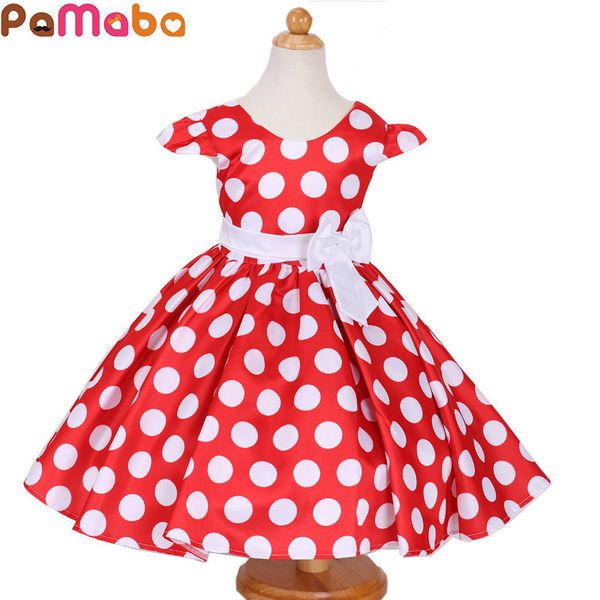 

pamaba summer elegant fashion children's princess dresses white dot with bow baby girls ball gown birthday party clothes vestido t20070, Red;yellow