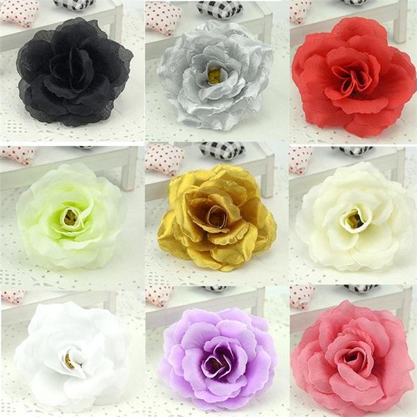 

10pcs gold silver glitter artificial silk flower heads for wedding decoration scrapbooking diy hand carft car fake large flowers wmtxdm