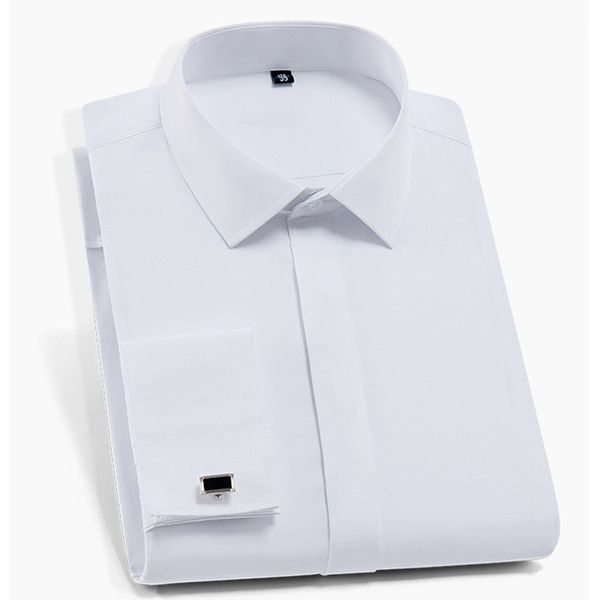 

quality french cufflinks covered button turndown collar long sleeve solid plain business men slim fit non-iron dress shirts lj200925, White;black