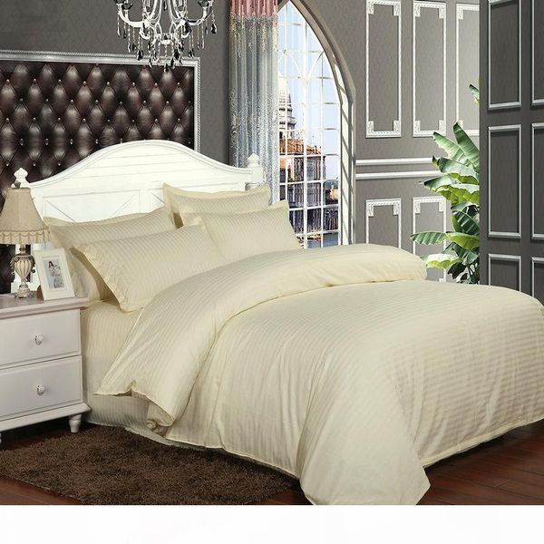 

100% cotton solid bedding set strip luxury white l bed linen twin  full king size duvet cover&fitted sheet&pillowcase