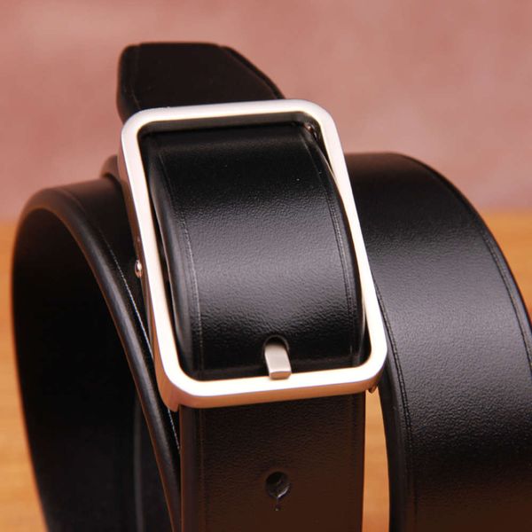 

business japanese character pin buckle korean version simple formal men's belt head pure leather youth, Black;brown
