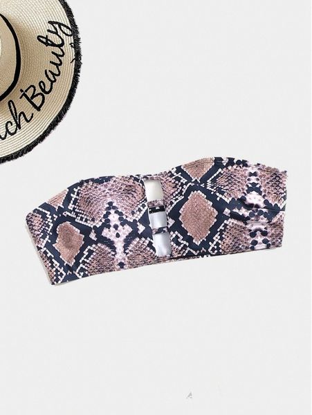 

plus snakeskin cut out halter bikini 21gl#, Black