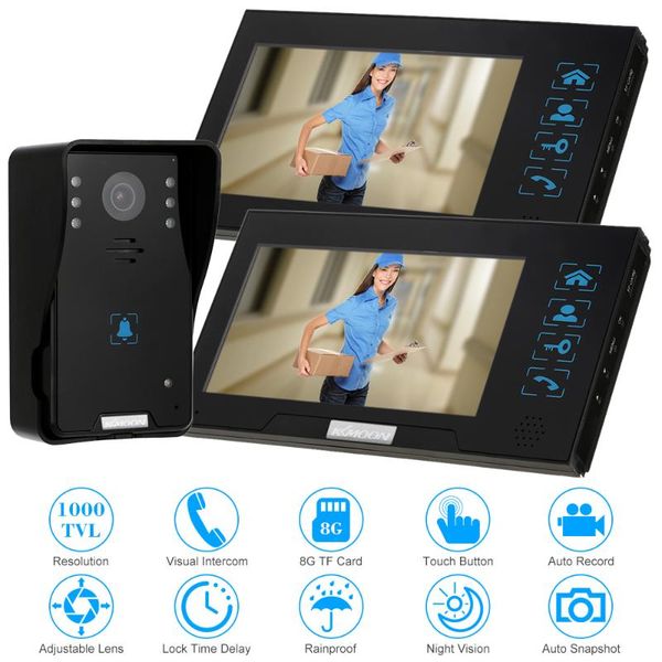 

video door phones kkmoon 7" wired phone system record intercom doorbell rainproof ir night vision adjustable angles camera kit