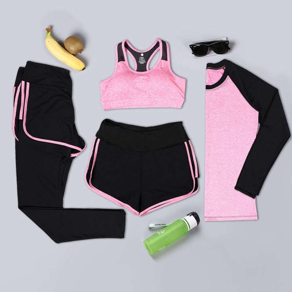 

new and winter women's fast autumn drying exercise gym running fitns four piece yoga suit, Gray
