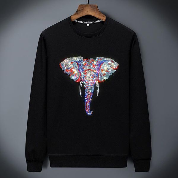 

мужская пуловер мода толстовка животных elephant face горячий rhinestone пуловер сыпучие fit long street рукав волос стилист для мужчин все, Black
