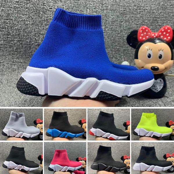 

2020 wholesale sell childrens kid sock shoes vetements crew sock runner trainers shoes kids shoes hight sneakers boot eur 24-35, Black