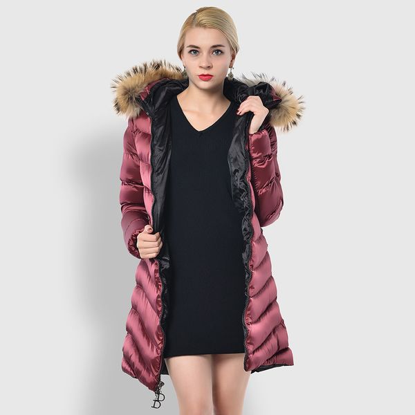 

women new winter long padding ladies puffer jacket with fur hood